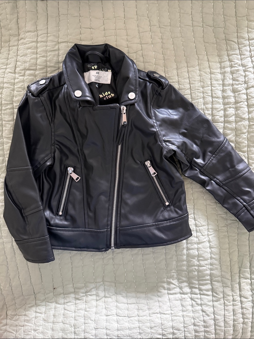 Black Faux Leather Moto Jacket - Kids